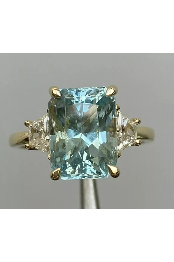 4Ct Emerald Lab-Created Aquamarine & Diamond Women's Ring 14K Yellow Gold Plated