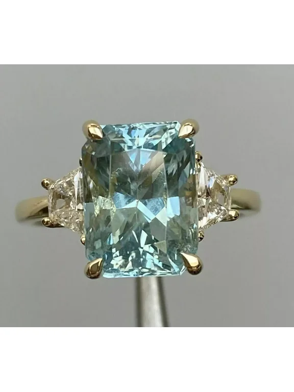 4Ct Emerald Lab-Created Aquamarine & Diamond Women's Ring 14K Yellow Gold Plated