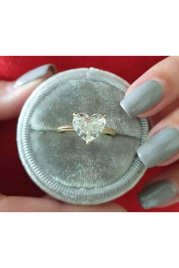 4Ct Heart Lab Created Diamond Solitaire Engagement Ring 14K Yellow Gold Plated Silver