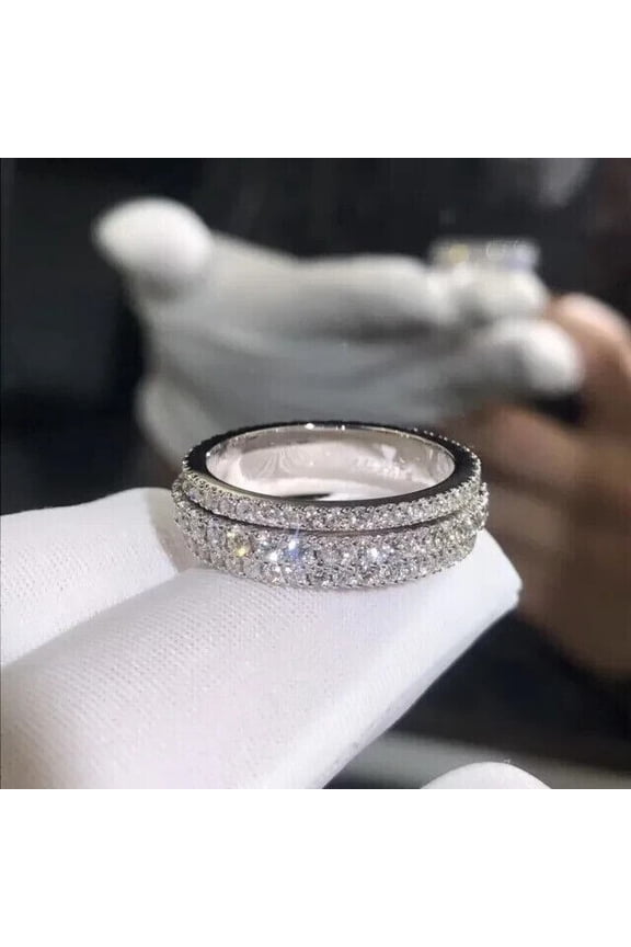 4Ct Lab Created Diamond Eternity 3-Row Wedding Band Ring 14K White Gold Plated