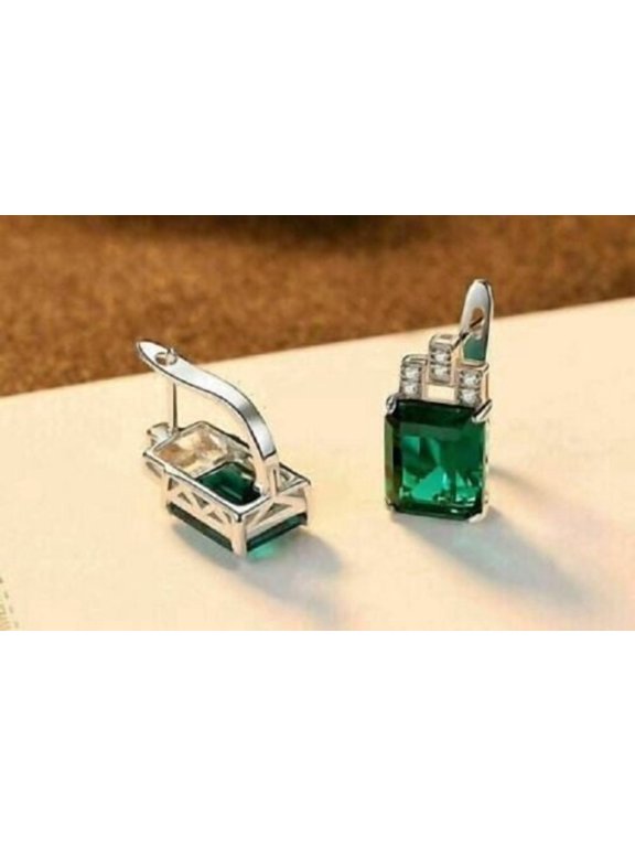 4Ct Lab Created Emerald Snap Solitaire Women's Stud Earrings 14K White Gold Plated
