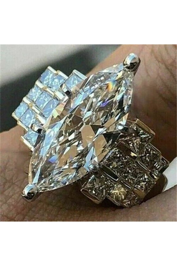 4Ct Lab Grown Diamond Band Ring 925 Sterling Silver Marquise Handcrafted Design