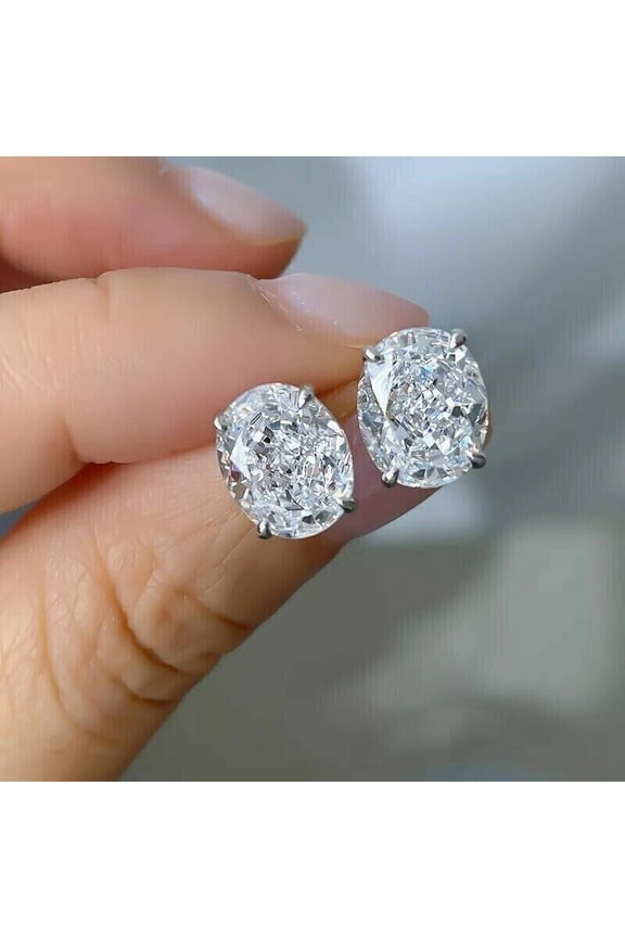 4Ct Oval Cut Diamond Solitaire Stud Earrings For Women 925 Sterling Silver