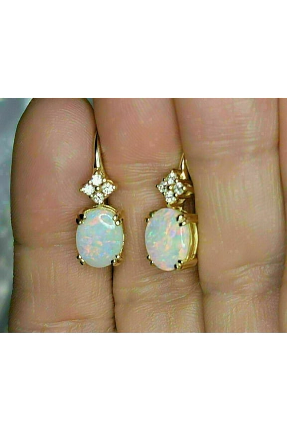 4Ct Oval Cut Fire Opal & Diamond Drop & Dangle Earrings 14k Yellow Gold Finish
