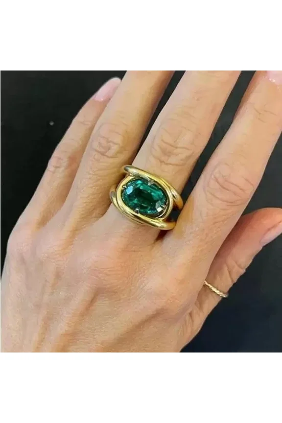 4Ct Oval Cut Green Emerald Wedding Engagement Solitaire Ring in 14K Yellow Gold Plated