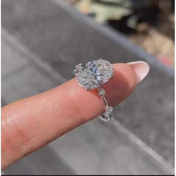 4Ct Oval Cut Real Moissanite Diamond Bridal Engagement Ring In 14K White Gold Plated