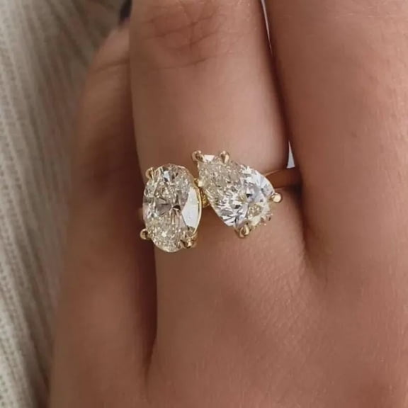 4Ct Oval Cut Real Moissanite Diamond Engagement Ring In 14K Yellow Gold Plated
