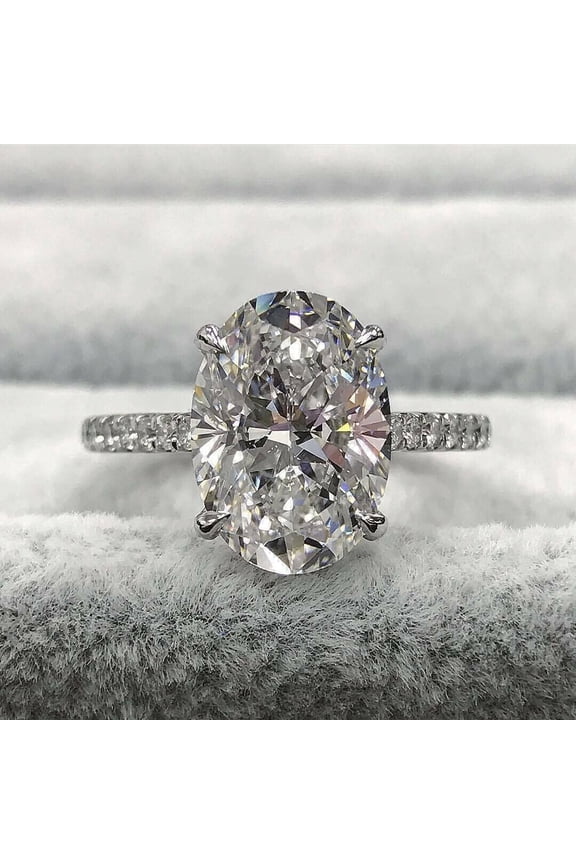 4Ct Oval Cut Lab Created Diamond Solitaire With Accents Engagement Ring 14K White Gold Plated 925 Silver