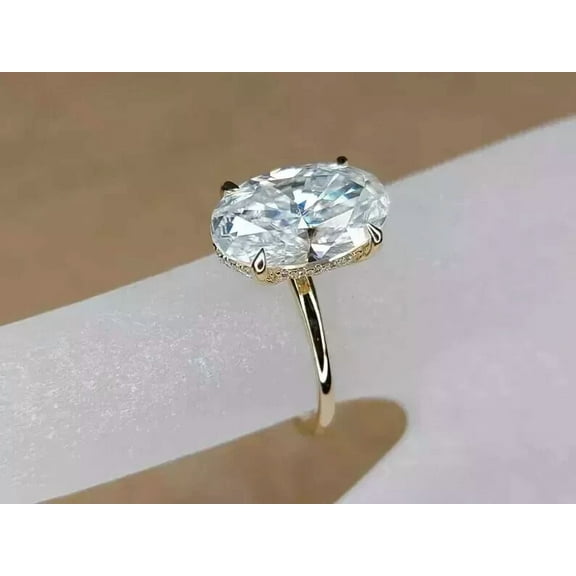4Ct Oval Cut Lab Created Diamond Women's Engagement Ring 14K Yellow Gold Plated