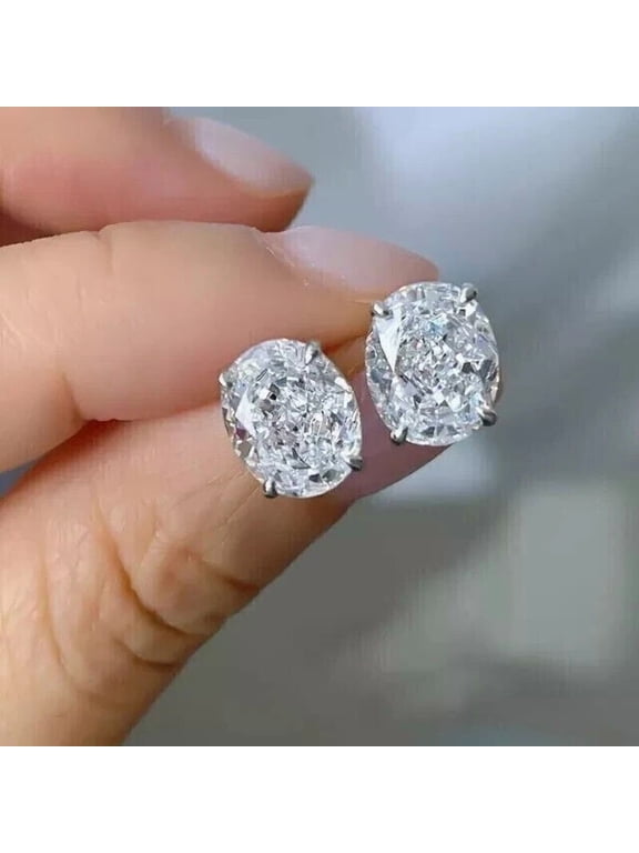 4Ct Oval Cut Lab Created Diamond Women's Stud Earrings 14K White Gold Plated 925