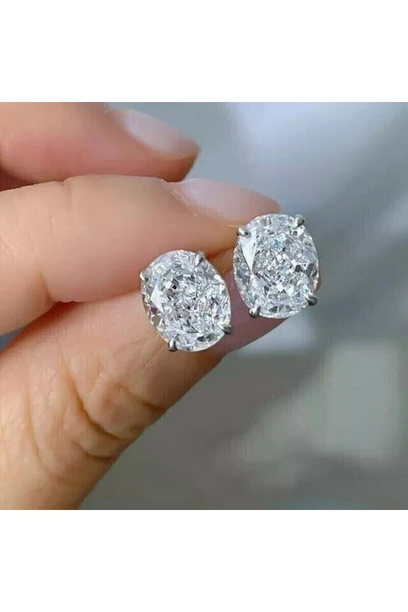 4Ct Oval Cut Lab Created Diamond Women's Stud Earrings 14K White Gold Plated 925