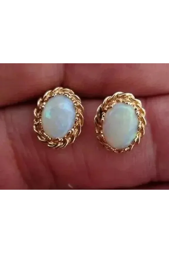 4Ct Oval Cut Simulated Fire Opal Push Back Solitaire Stud Earring 14K Yellow Gold Plated