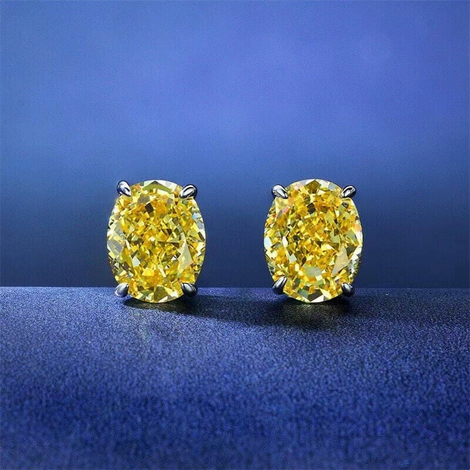 SHREE JEWELS 4Ct Oval Cut Yellow Diamond Solitaire Stud Earrings In 14K White Gold Finish