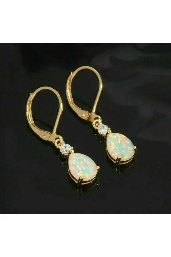 4Ct Pear Cut Fire Opal Lab Created Drop & Dangle Earrings 14K Yellow Gold Plated
