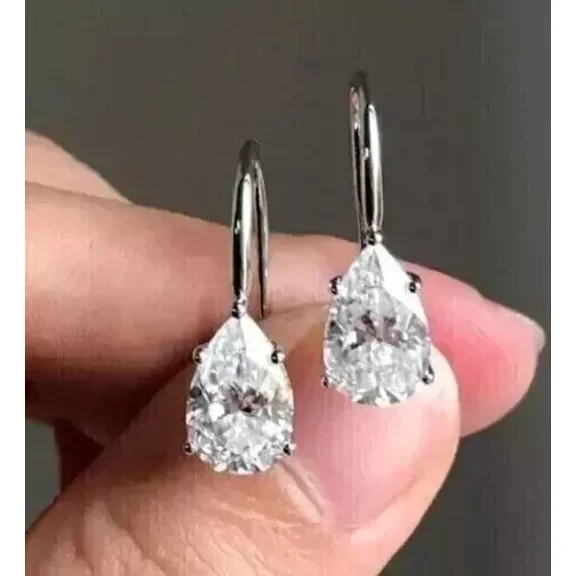 4Ct Pear Cut Lab-Created Diamond Drop/Dangle Earrings 14K White Gold Plated 925 Sterling Silver or Valentine Gift