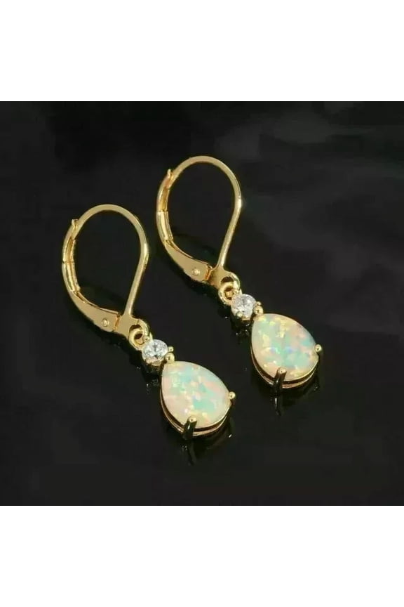 4Ct Pear Cut Lab-Created Fire Opal Drop /Dangle Earrings 14K Yellow Gold Plated
