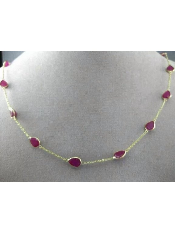 4Ct Pear Cut Simulated Red Ruby Women's Chain Gift Necklace 14K Yellow Gold Plated 18"inch