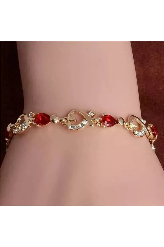 4Ct Pear Cut Simulated Red Ruby Women's Weddings Beauty Bracelet 14K Yellow Gold Plated 7"inch