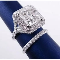 4Ct Princess Lab Created Diamond Wedding Bridal Ring Set 14K White Gold Plated