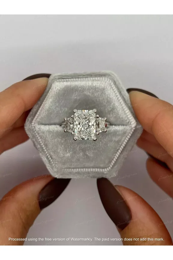 4Ct Radiant Cut Lab Created VVS1 Diamond Engagement Ring 14k White Gold Plated