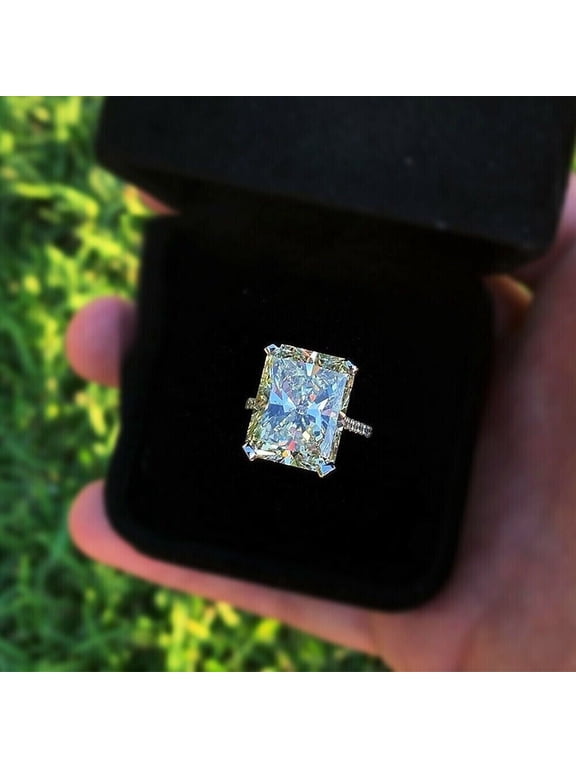 4Ct Radiant Lab Created Diamond Solitaire Engagement Ring 14K White Gold Plated Sterling Silver