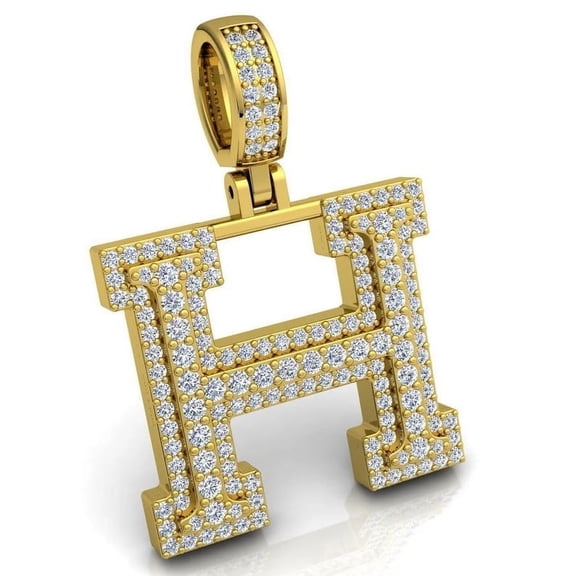 4Ct Round Cut Lab Created Custom Hip Hop "H" Letter Pendant in 14K Yellow Gold Plated