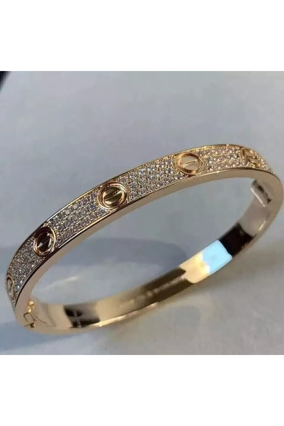 4Ct Round Cut Lab Created Diamond Bangle Bracelet 14K Yellow Gold Plated 7 INCH