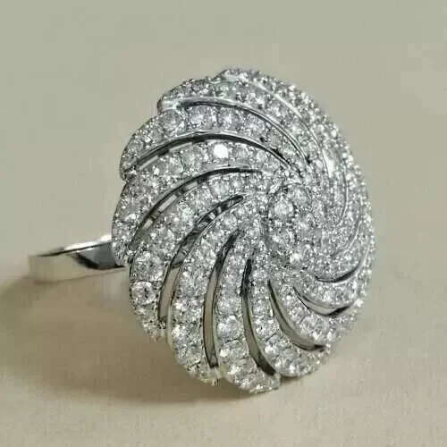 4Ct Round Cut Lab Created Diamond Cluster Wedding Halo Ring 925 Sterling Silver