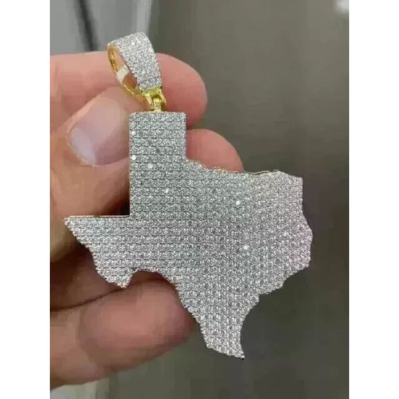 4Ct Round Cut Lab Created Diamond Customize Map Men's Pendant in 14K Yellow Gold Plated