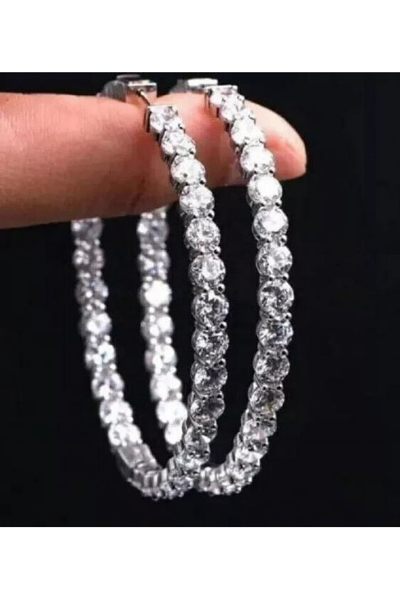 4Ct Round Cut Lab-Created Diamond Inside-Out Hoop Earrings 14K White Gold Finish