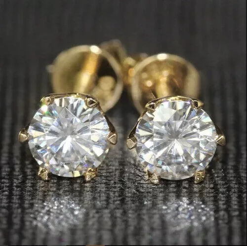 NEW LATEST ENTERPRISES 4Ct Round Cut Lab Created Diamond Solitaire Stud Earrings 14K Yellow Gold Plated