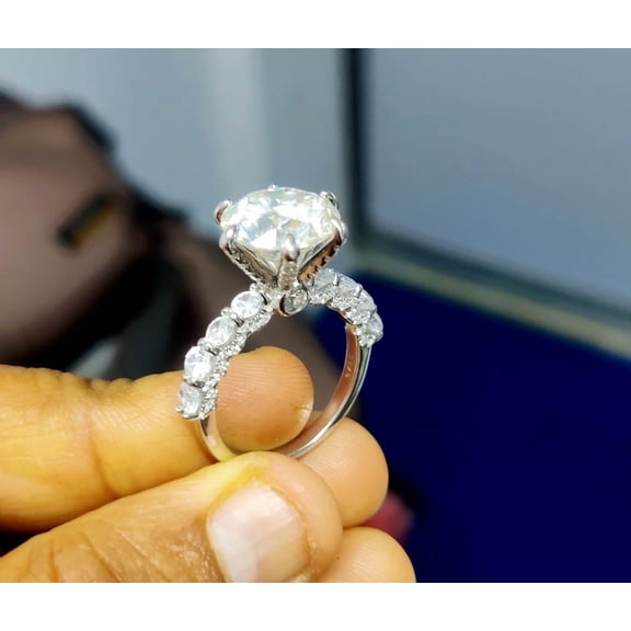 4Ct Round Cut Real Moissanite Solitaire Engagement Ring 14k White Gold Plated