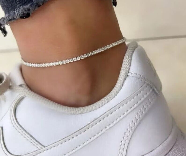 4Ct Round Cut Simulated Diamond Women's Tennis Anklet 14K White Gold Plated