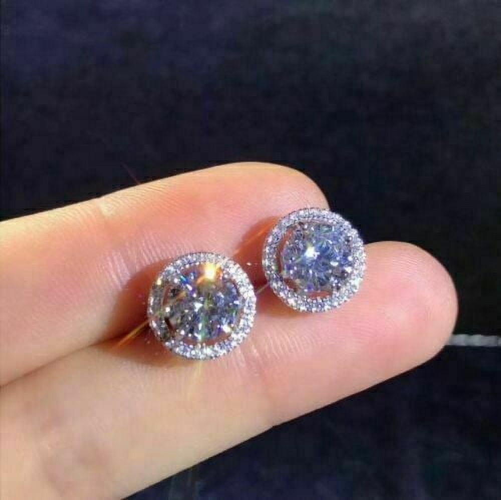 4Ct Round Lab-Created Diamond Halo Stud Earring Screw Back 14K White Gold Plated Sterling Silver