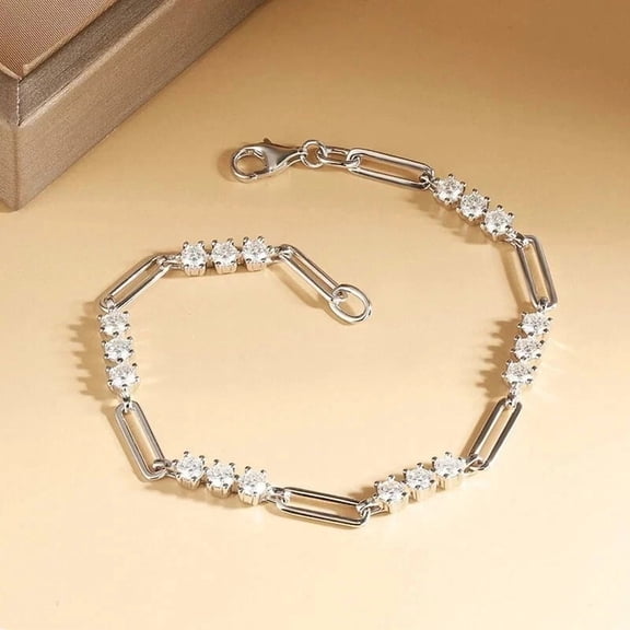 4Ct Round Lab Created Diamond Women's Paperclip Bracelet 14K White Gold Plated