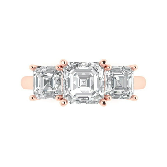 Three-Stone Engagement Ring for Women - 4ct Moissanite in 14K Rose Gold Promise Ring