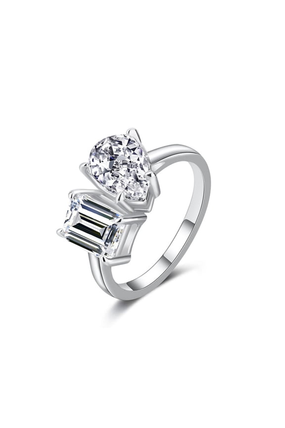 4Cttw Toi Et Moi Ring for Women Wedding Bands D Color VVS1 Clarity Emerald/Pear Shaped Moissanite Engagement Ring 925 Sterling Silver Double Stone Ring