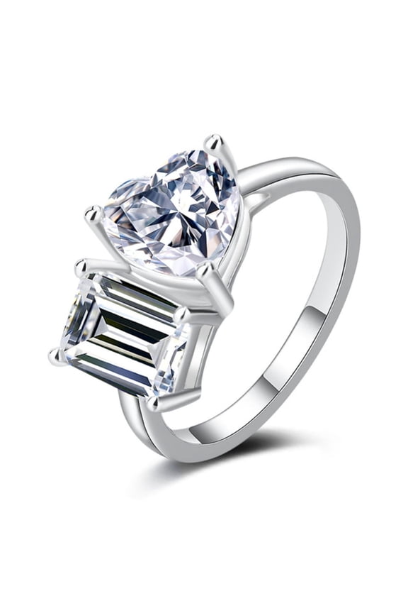 4Cttw Toi Et Moi Ring for Women D Color VVS1 Clarity Emerald/Heart Shaped Moissanite Engagement Ring Sterling Silver Double Stone Ring
