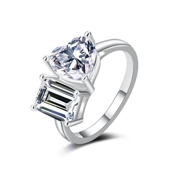 4Cttw Toi Et Moi Ring for Women D Color VVS1 Clarity Emerald/Heart Shaped Moissanite Engagement Ring Sterling Silver Double Stone Ring