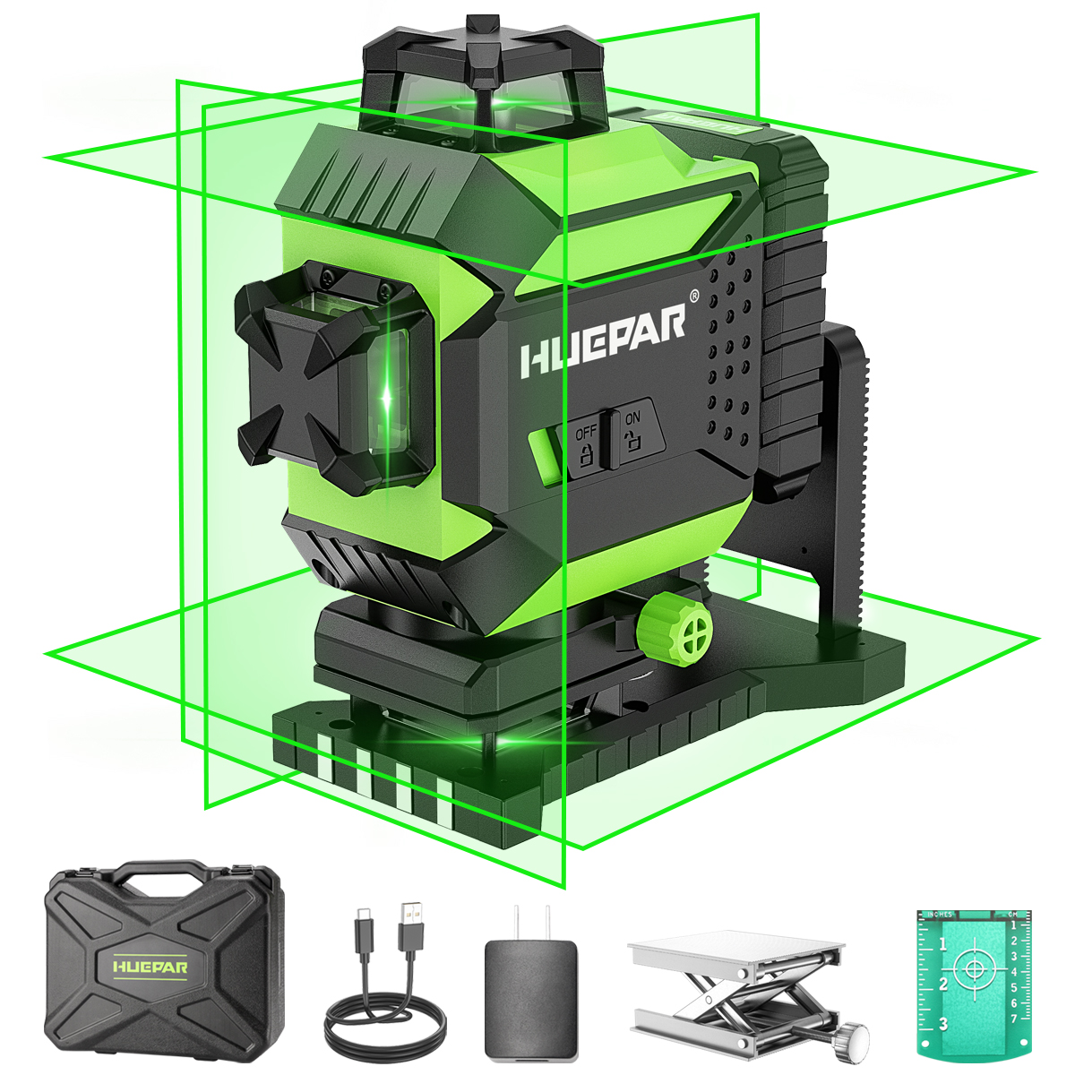Huepar 4D 16 Lines Cross Line Laser Level 4 x 360° Green Beam Self