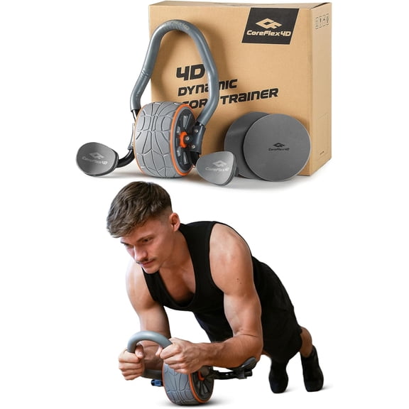 4D Ab Roller Wheel with Elbow Support, Multi-Directional Core Trainer for Abs, Obliques & Stability, Heavy Duty Ab Workout Equipment for Home Gym, Strength Training & Full Body Fitness