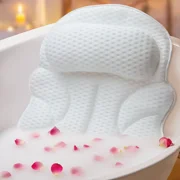 4D Air Mesh Bath Pillow for Bathtub with Extended Wing Design, Ergonomic Spine Line Support, and 6 Non-Slip Suction Cups, Soft Quick-Dry Spa Pillow for Head Neck Shoulder Relaxation