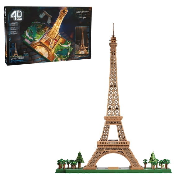 4D Build, Architect Series Eiffel Tower 3D Model Kit with LED Lights, Desk Décor, Adult Puzzles, Building Toys, 3D Puzzles for Adults & Teens, 252 Pieces, for Ages 12 & Up