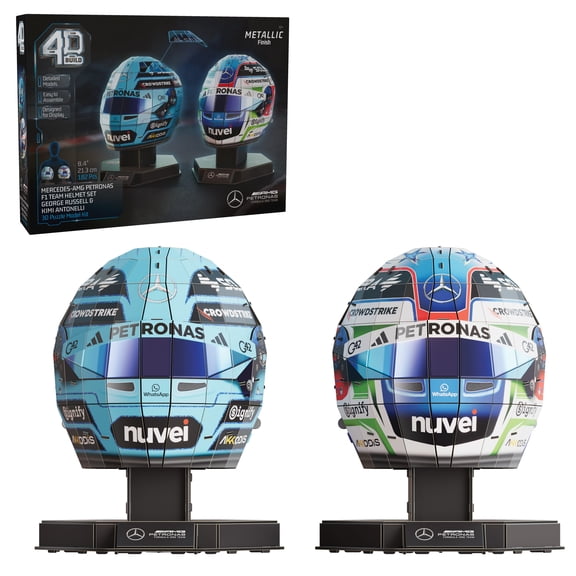 4D Build, Mercedes-AMG F1 Helmet Set 3D Puzzle Model Kit with Stands, Russell & Antonelli, Adult Puzzles, Building Toys, 182 Pieces, 3D Puzzles, Gift Ideas for Ages 12 & Up