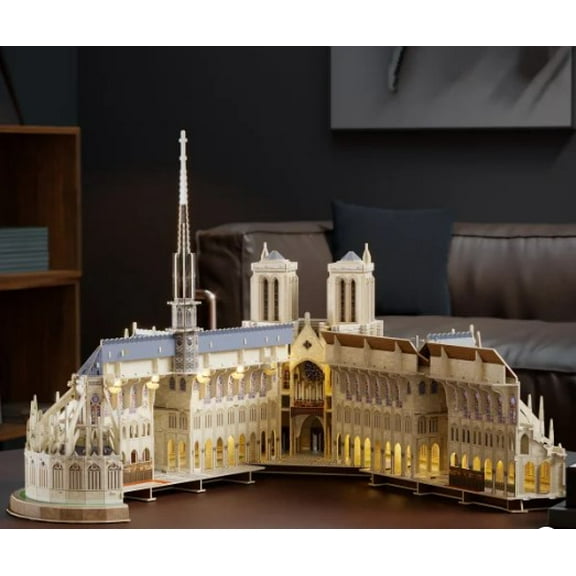 4D Build Notre Dame 3D Model Kit Puzzle with LED Lights
