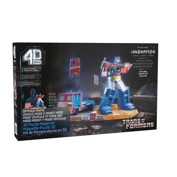 4D Build, Transformers Optimus Prime & Truck 3D Model Kit with LED Lights, Desk Dcor, Adult Puzzles, Building Toys, 3D Puzzles for Adults & Teens, 420 Pieces, for Ages 12 & Up