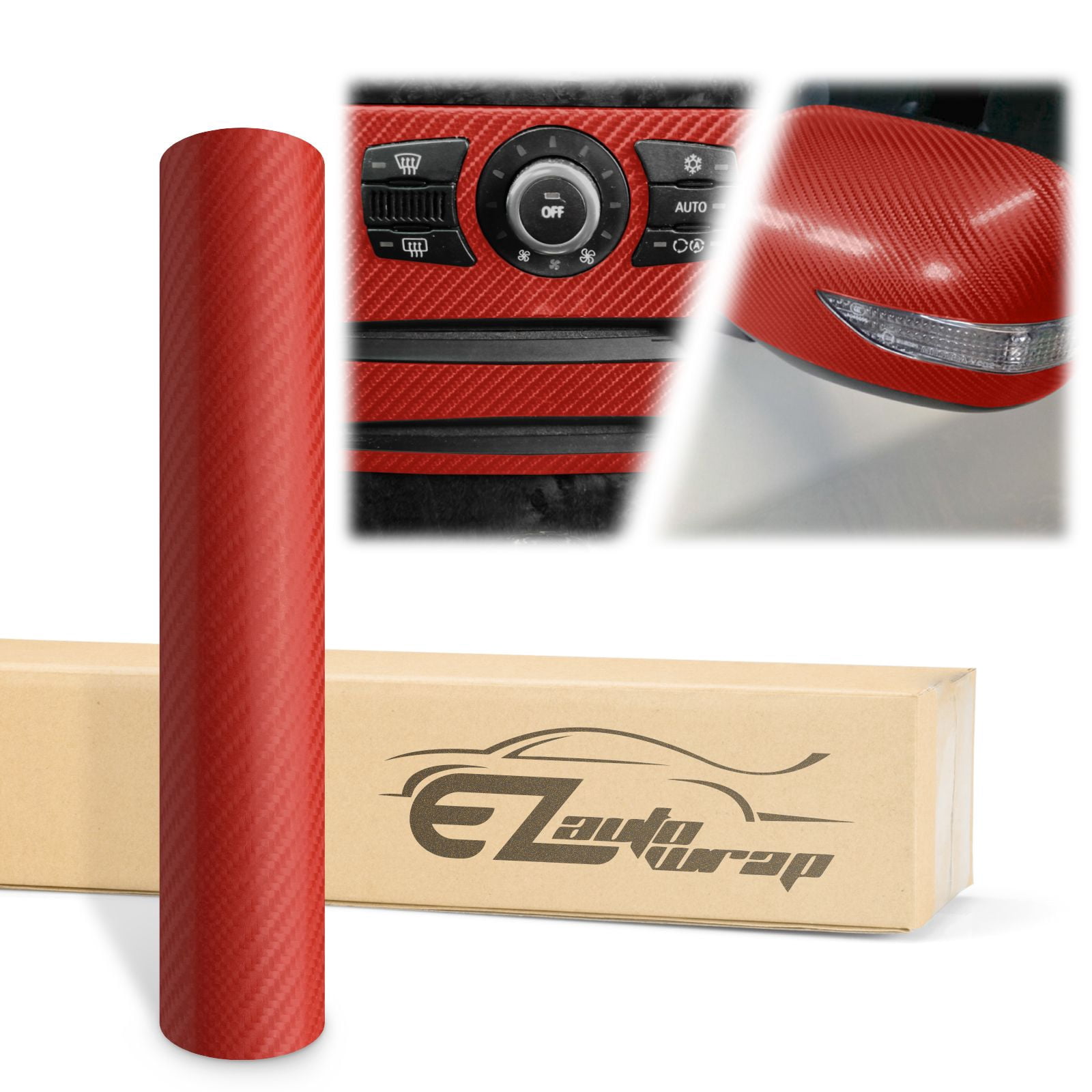 Red Carbon Sticker 4D Carbon Fiber Red Semi Gloss Car Vinyl Wrap Sticker Decal Film Sheet ...