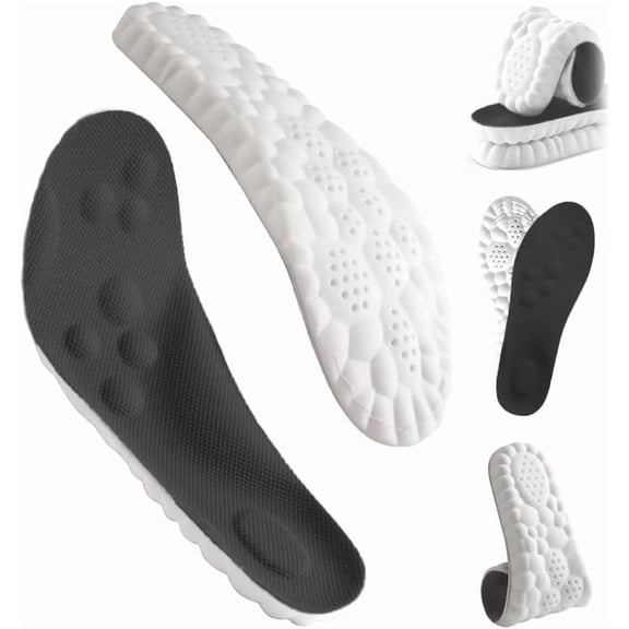 4D Cloud Insoles for Men Women, Breathable Memory Foam Cloud Massage Insoles, Arch Support & Cushioned Comfort, Relief Foot Pain