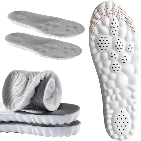 4D Cloud Insoles for Men and Women, Memory Foam Cloud Insoles Super Soft Anti-Fatigue, Shock Absorption, Relieve Foot Pain-GrayMen: US 7-11