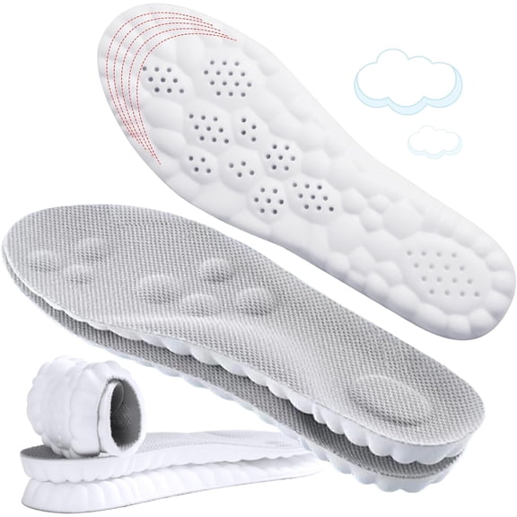 4D Cloud-Like Comfort Soles for Women - Soft Memory Foam Cushioning Insoles - Trim to Fit Steppers Insoles with Arch Support for Foot Pain Relief and Fatigue Reduction Gray - 1 Pair